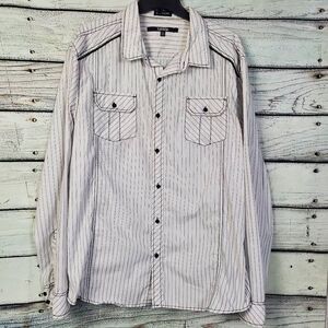 Carbon Men’s XXL Classic Fit Striped Button Down Shirt White Black Long Sleeve
